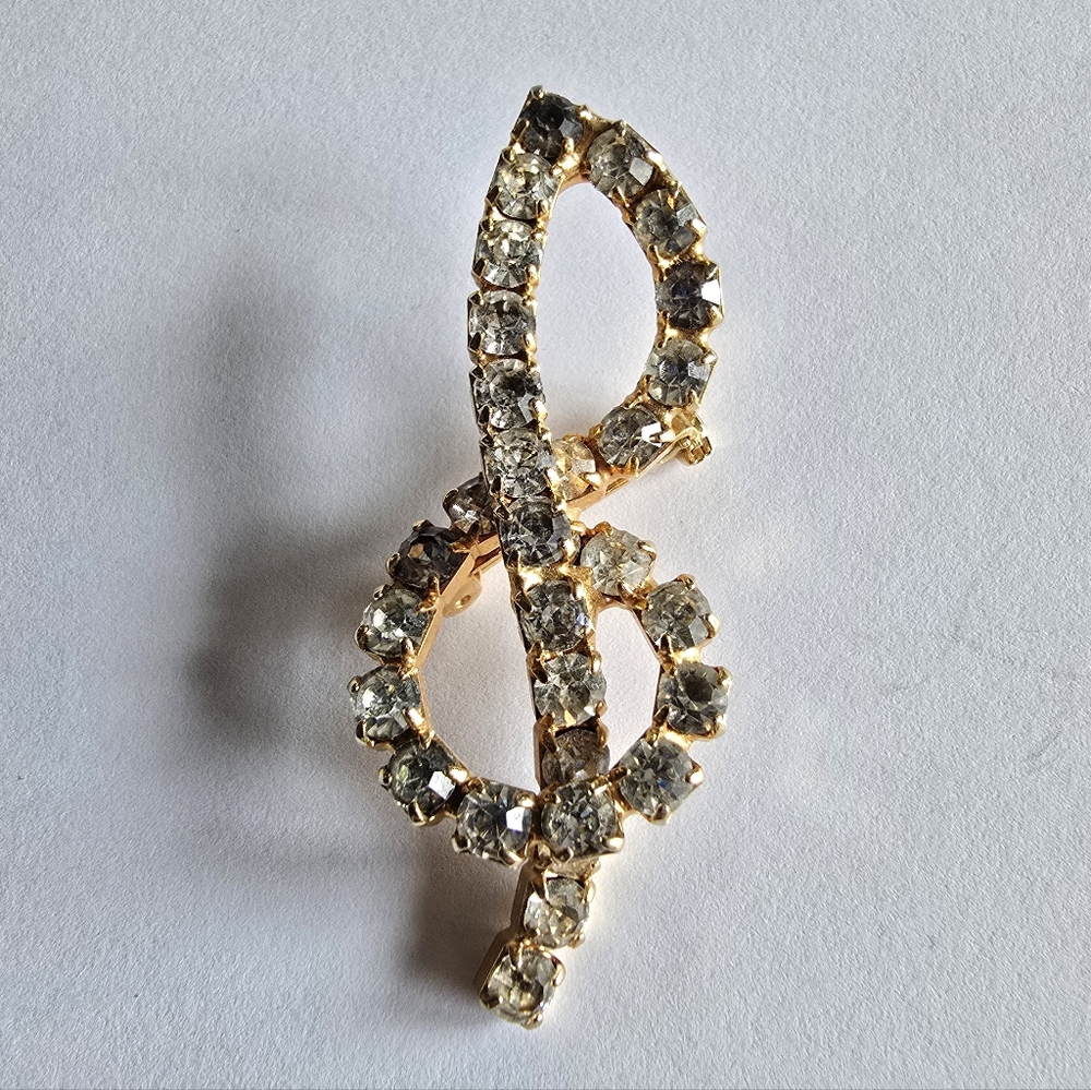 Vintage treble clef brooch pin music note jewelry g rhinestone musician
